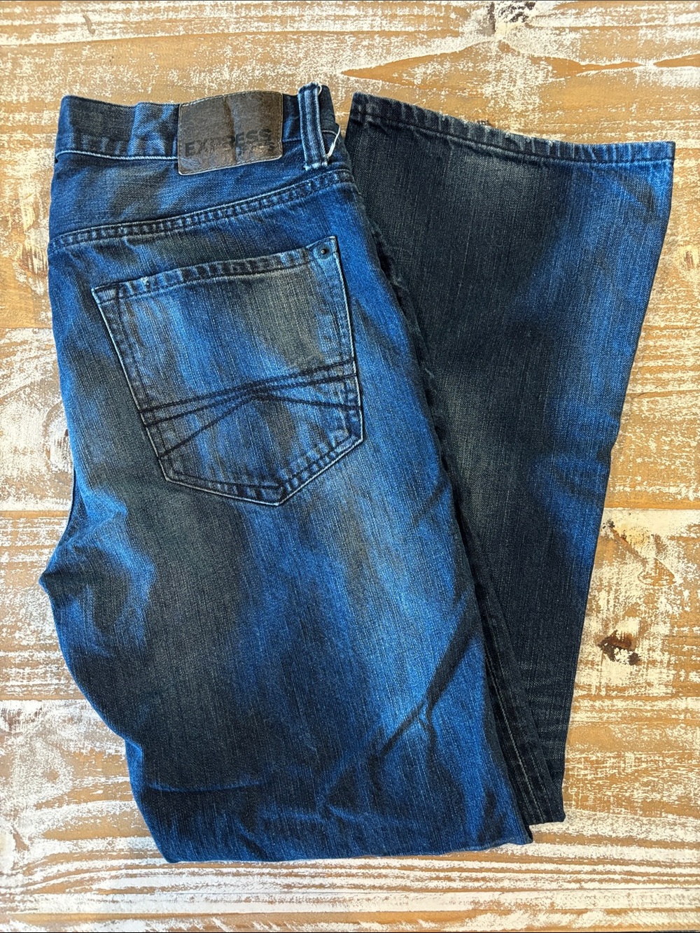 Express Men's Bootcut Jeans in Dark Blue Wash